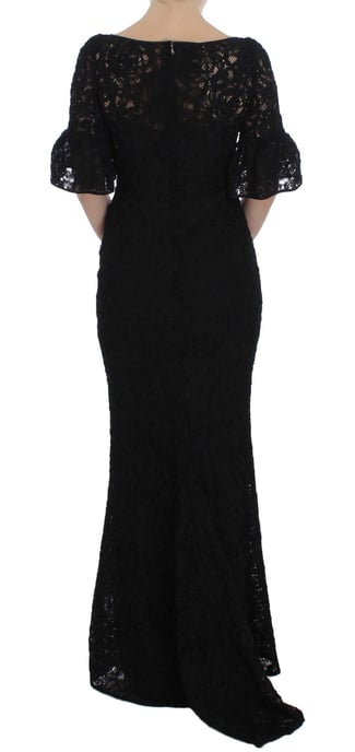 Dolce & Gabbana Vrouwen Zwart Bloemen Kanten Lange Bodycon Maxi Jurk - Image 3