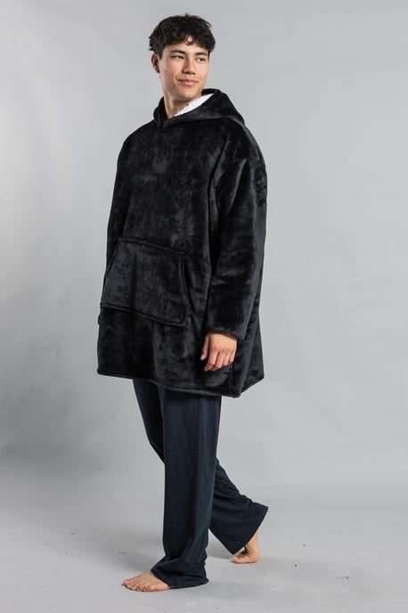 Black Hooded Blanket With Kangaroo Pocket