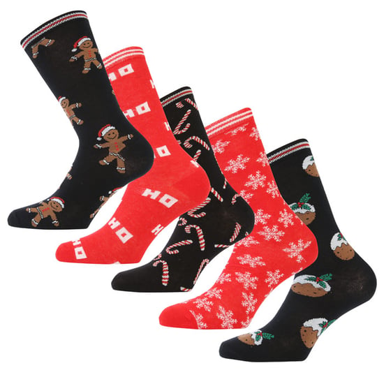 Women's Brave Soul 5 Pack Christmas Socks in Black Red