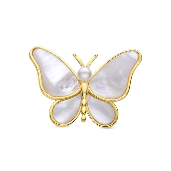 Luxenter brooch with white mother-of-pearl finished in 18K yellow gold - Butterfly