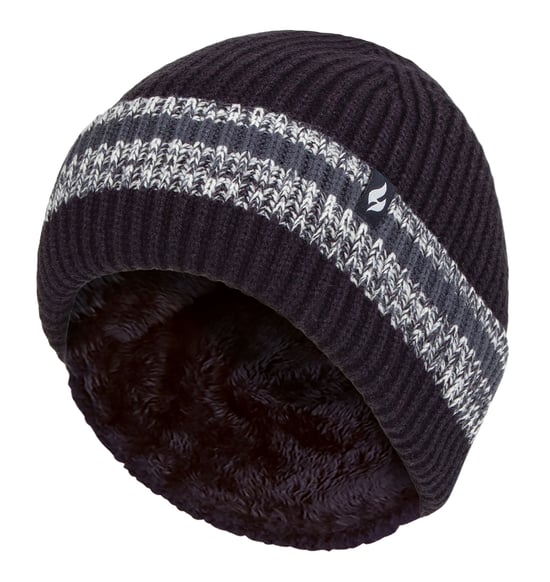 Mens Turnover Cuff Winter Beanie | Värmehållare | Stickad randig termisk mössa - Denim - Image 1