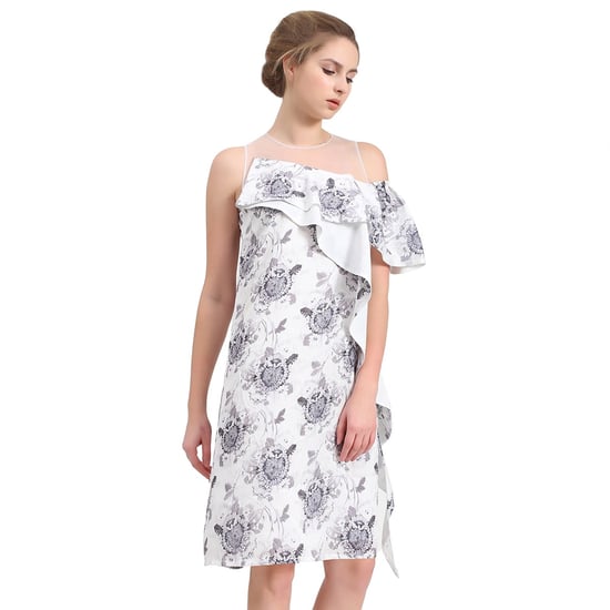 Asymmetric flower print dress