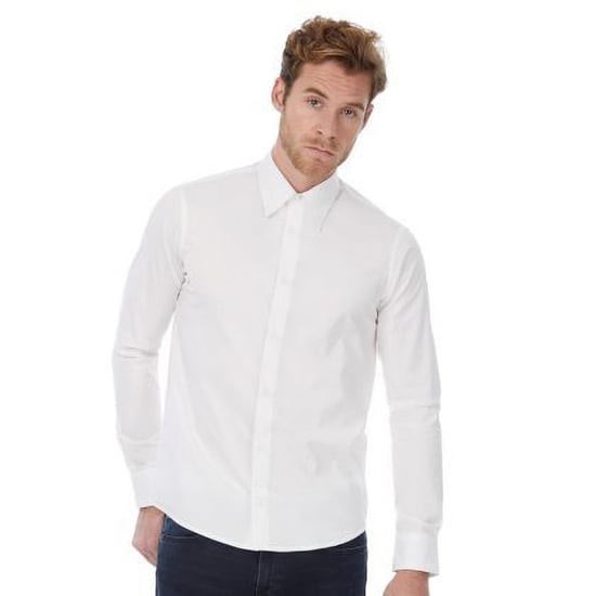 Russell Collection Mens Long Sleeve Poly-Cotton Easy Care Tailored Poplin Shirt (White)