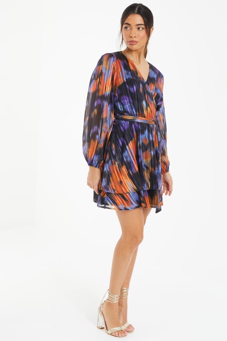 Black Smudge Print Skater Dress