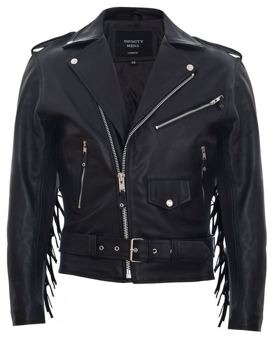 Fringe Hide Leather Brando Tasseled Motorcycle Biker Jacket
