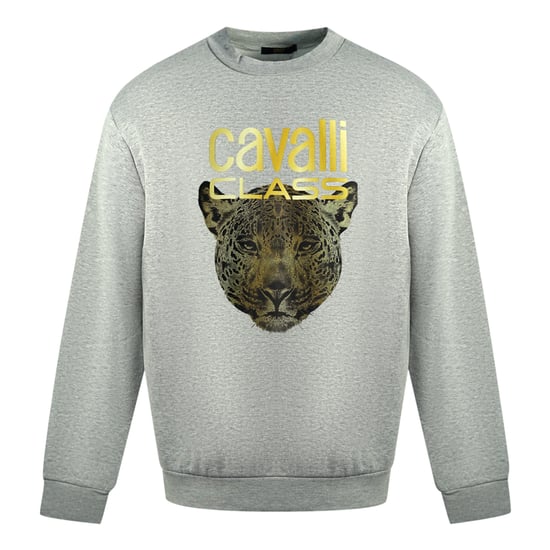 Cavalli Class Leopardtryck Logo Grå Jumper - Image 1