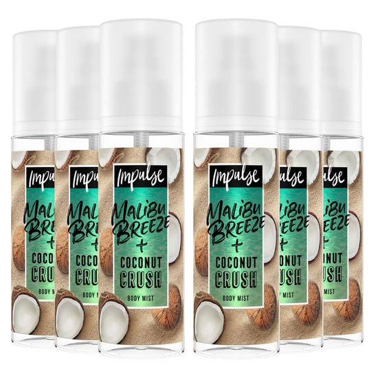 Impulse Body Fragrance Spray with Malibu Breeze and Coconut Crush 150ml, 6 Pack - Image 1