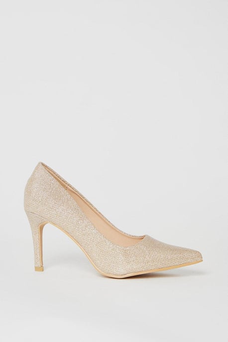 Wide Fit Dame High Stiletto Glitter Court Shoes