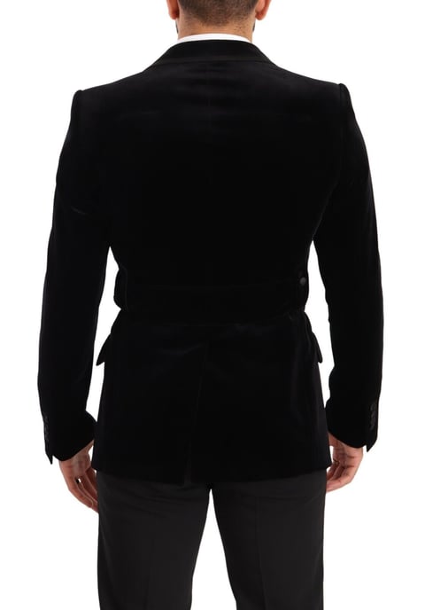 Dolce & Gabbana Herr Svart Sammet Enknäppt Blazer - Image 3