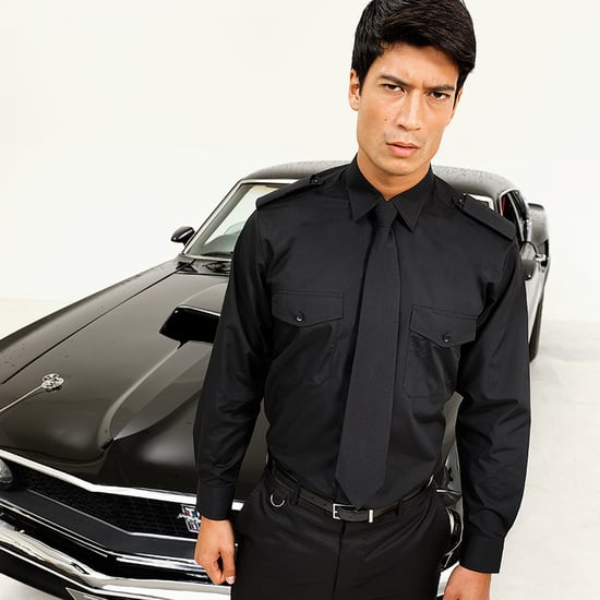 Premier Mens Long Sleeve Pilot Plain Work Shirt (Black)