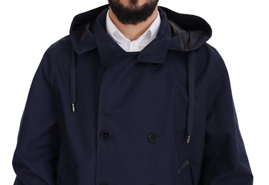 Dolce & Gabbana Blå Huva Dubbelknäppt Kappa Herrjacka - Image 4