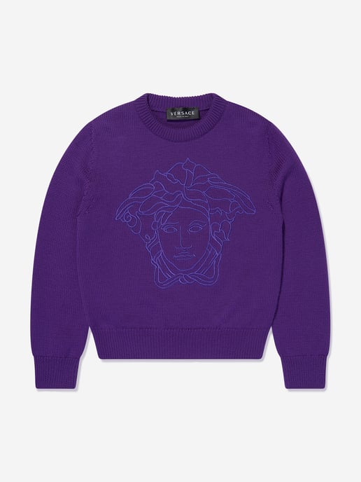 Versace Girls Wool Logo Jumper in Purple