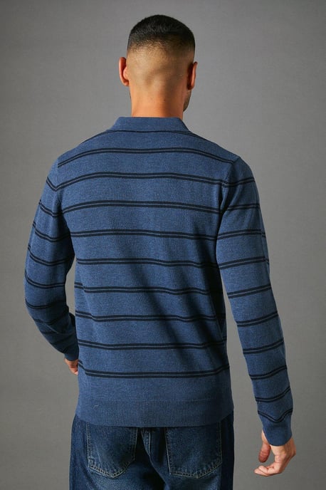 Stripe Long Sleeve Knitted Polo