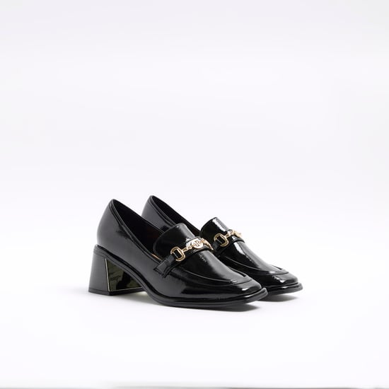 River Island Womens Loafers Shoes Black Patent Heeled