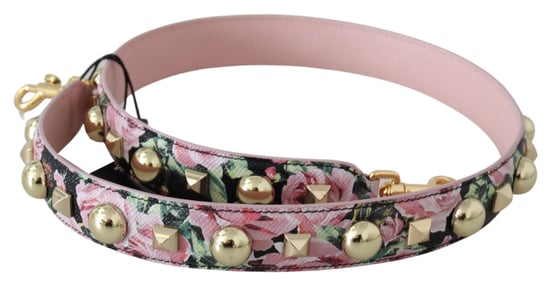 Dolce & Gabbana Women's Pink Floral Gold Studs Bag Accessory Shoulder Strap