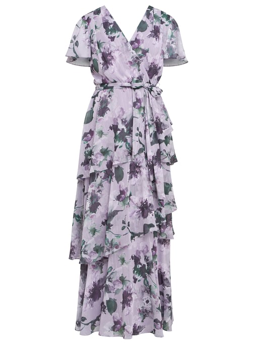 RUBY Printed Tiered Maxi Dress with Belt