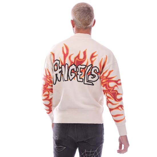 Men's Palm Angels Garment Dye Graffiti Flames Crewneck Sweatshirt in Off White - Image 2