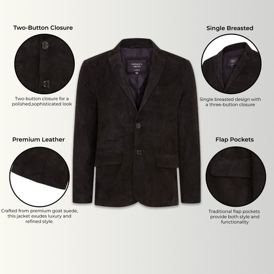 Mens Black Slim Goat Suede Italian Blazer Jacket-Somero