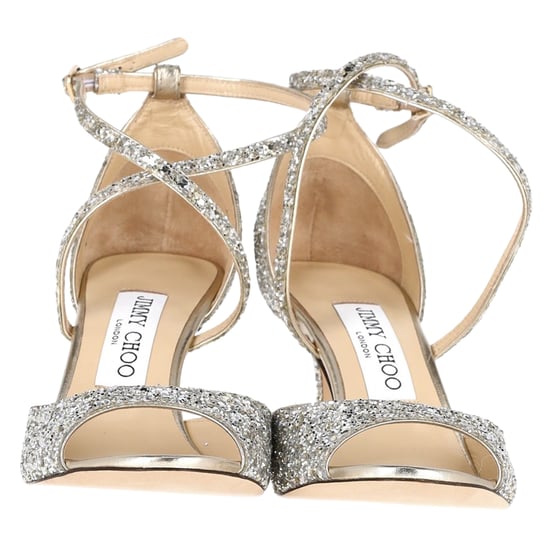 Jimmy Choo Emsy 85 Sandals in Champagne Glittered Leather