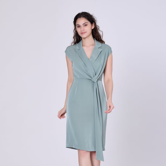 Mat satin asymmetric draped panel dress