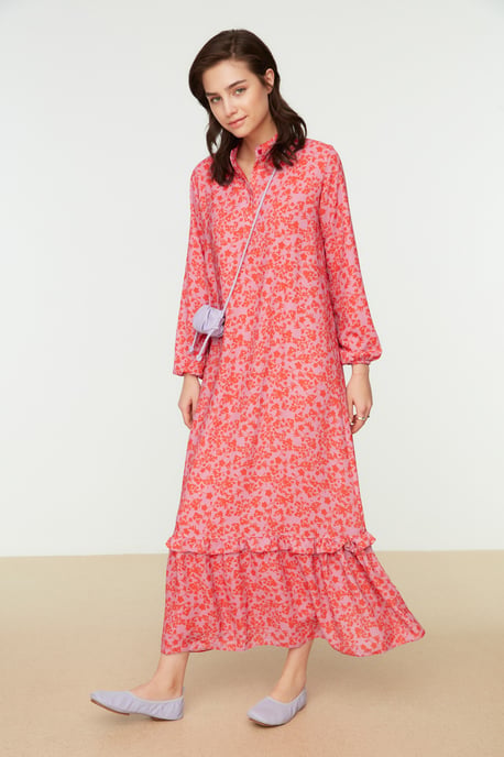 Trendyol Women's Standing collar A-line Maxi Modest Dress - Image 1
