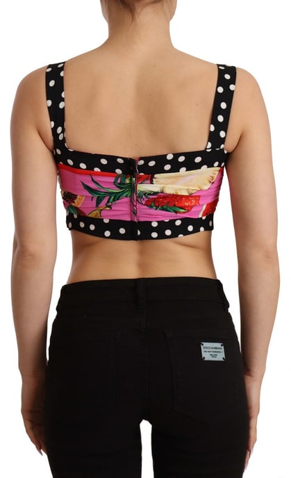 Dolce & Gabbana Dames Multicolor Zijde Cropped Polka Fruit Print Top - Image 3