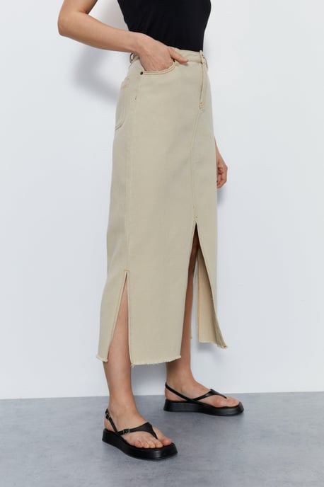 Split Front Denim Maxi Skirt