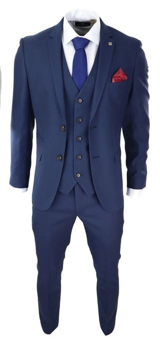 Mens 3 Piece Navy Blue Classic Retro Suit - Image 4
