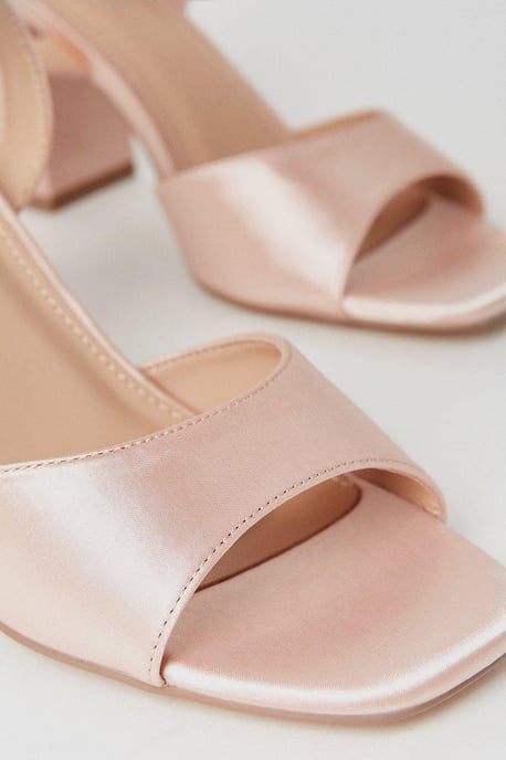 Truly Satin Diamante Buckle High Block Heel Sandal
