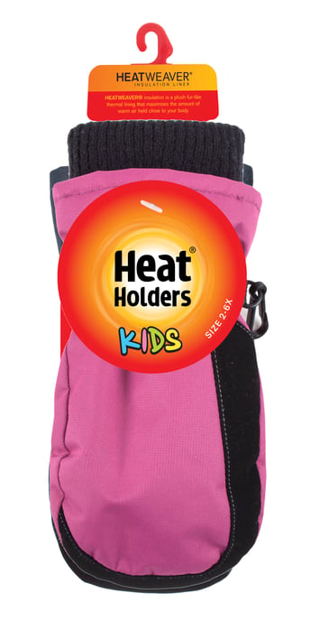 Heat Holders - Kids Thermal Fleece Lined Mittens | Boys & Girlas Warm Ski Gloves for Winter - Pink - Image 2