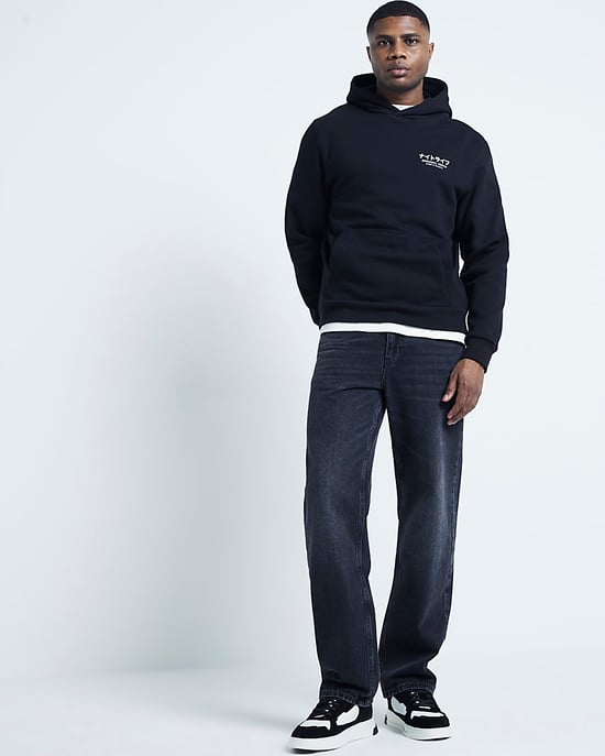 River Island Mens Loose Fit Jeans Washed Black