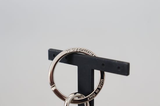 Dolce & Gabbana Black Polyester Logo Silver Tone Brass Women's Keychain - Image 3
