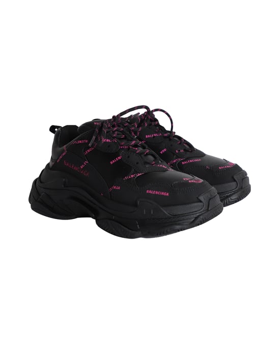 Balenciaga Triple S Allover Logo Sneakers in Black Polyurethane