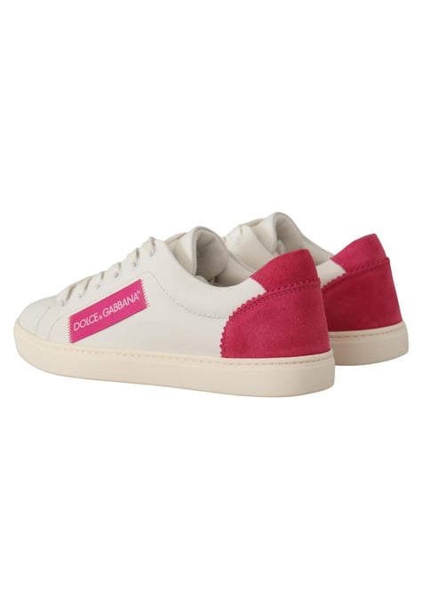 Dolce & Gabbana Women's White Pink Leather Low Top Sneakers Shoes