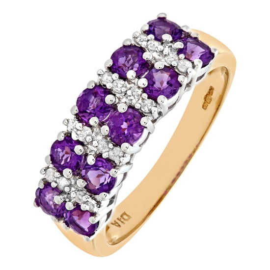 9ct Yellow Gold Ladies Diamond and Amethyst Ring