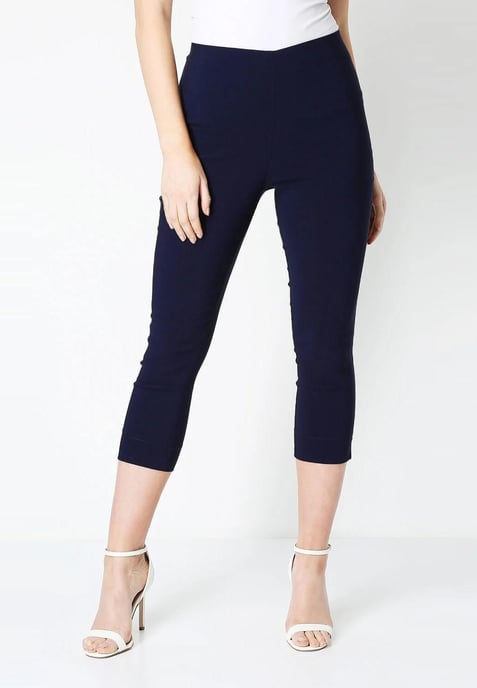 M&CO Womens Crop Stretch Trousers in Navy - Image 1