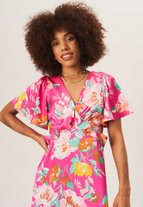 Floral Print Angel Sleeves Midi Dress - Image 2