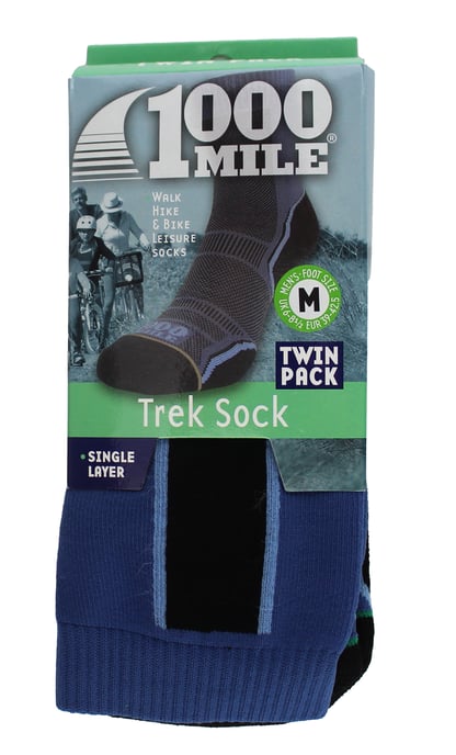 1000 Mile - 2 Pack Mens Trek Single Layer Breathable Walking Merino Wool Socks - Navy / Charcoal - Image 2