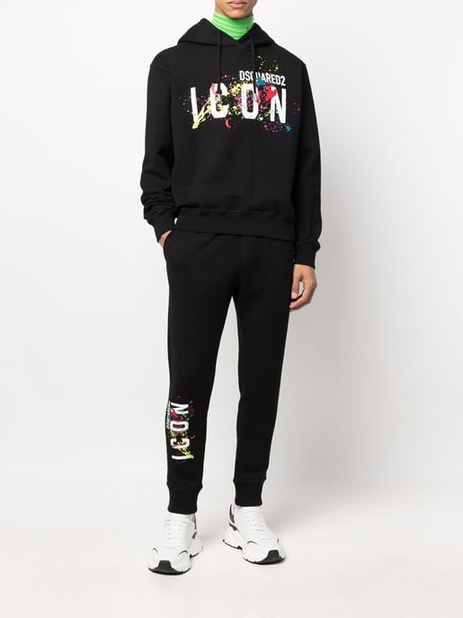 Dsquared2 Icon Splattered Hoodie Black - Image 1