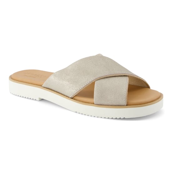 TOMS Mae Crossover Leren Damessandalen in Champagne - Image 1