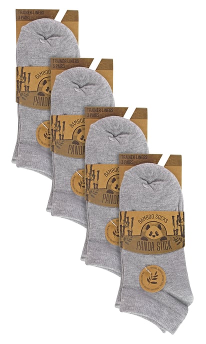 12 Pairs Kids Trainer Socks | Anti Blister Ankle White Bamboo Socks for Boys - Grey - Image 2