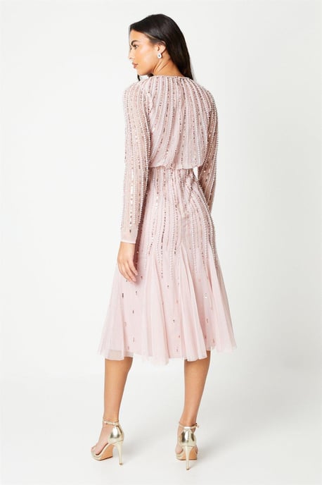 Linear Sequin Embellished Long Sleeve Midi Dress - Image 3