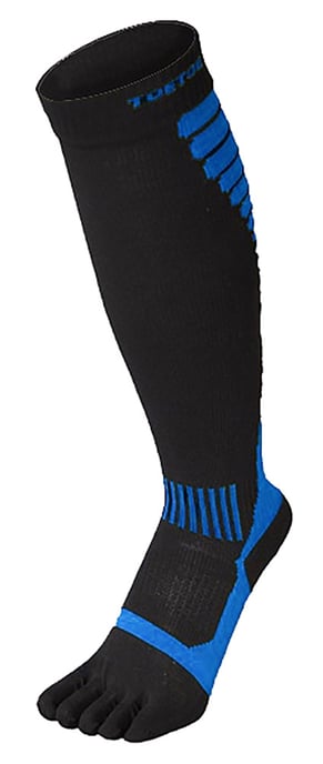 TOETOE - Mens & Ladies Moisture Wicking Sports Compression Knee High Toe Socks - Black & Blue - Image 1