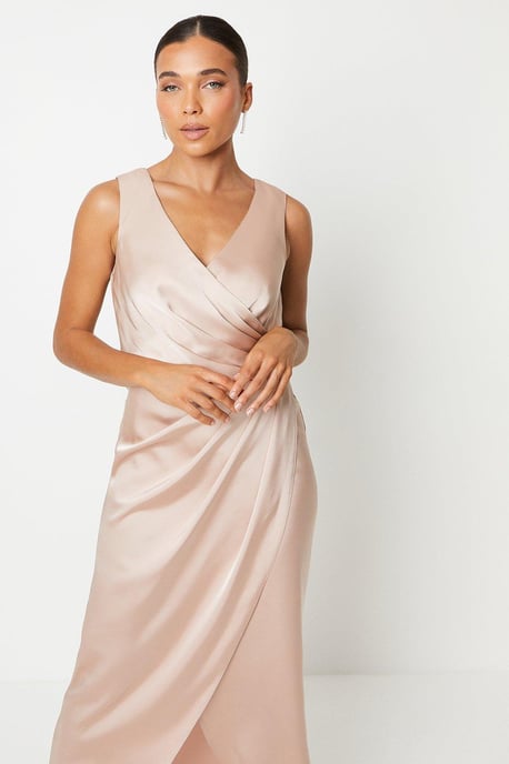 Petite Ruched Waist Detail Satin Gown