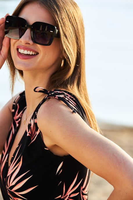 Black Tropical Print Tie Shoulder Maxi Jersey Dress
