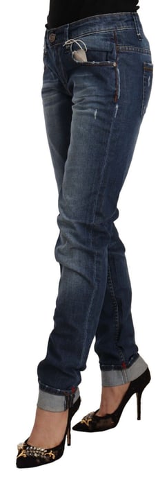 Acht Women's Blue Washed Mid Waist Slim Fit Denim Folded Hem Jeans - Image 2