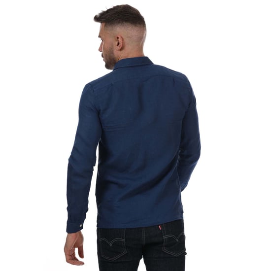 Men's Lacoste Regular Fit Linen Shirt in Blue - Image 2