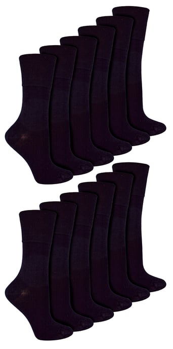 IOMI - 12 Pair Multipack Ladies Diabetic Bamboo Socks | Womens Extra Wide Seamless Socks with Non Elastic Gentle Grip Top - Black - Image 1