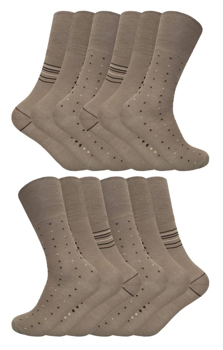 Bambustrumpor med lös passform för herrar | 12 par Multipack | Sock Snob | Diabetikervänliga strumpor med mjuk topp - Beige - Image 1