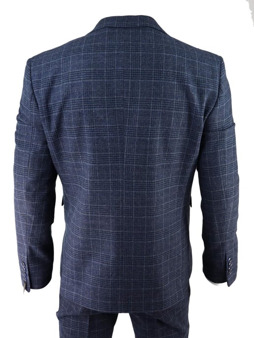 Mens Blue Check 3 Piece Tweed Suit Peaky Blinders 1920s Gatsby Tailored Fit - Image 6